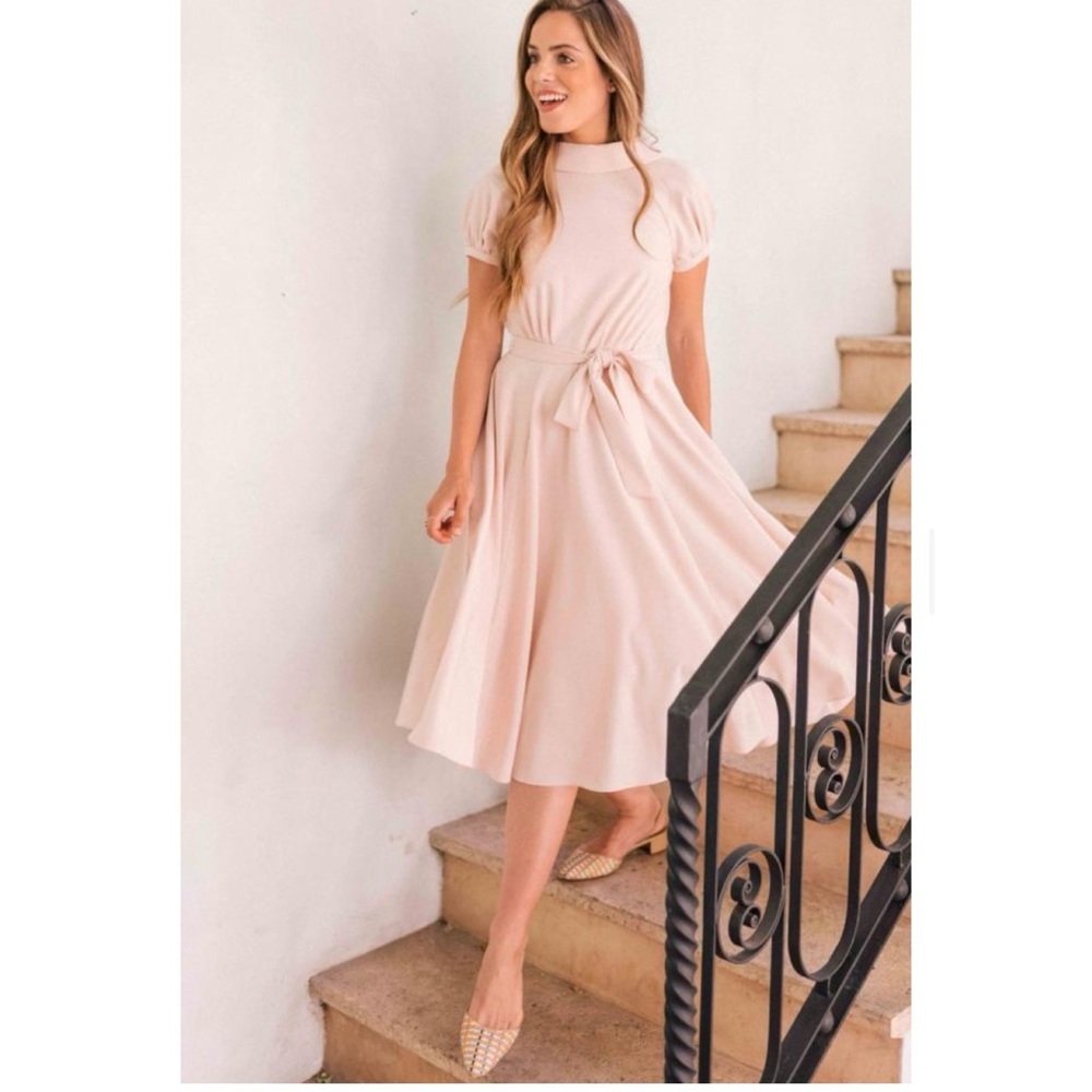 Girl Meets Glam Eleanor Tie Waist Twill Dress Bridal Cocktail Minimalist size 8 - Picture 9 of 11